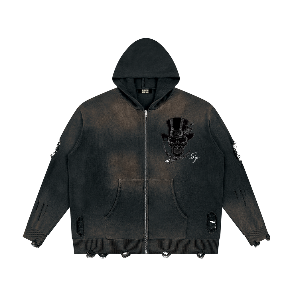 Sg Collection Unisex Distressed Full Zip Sweater
