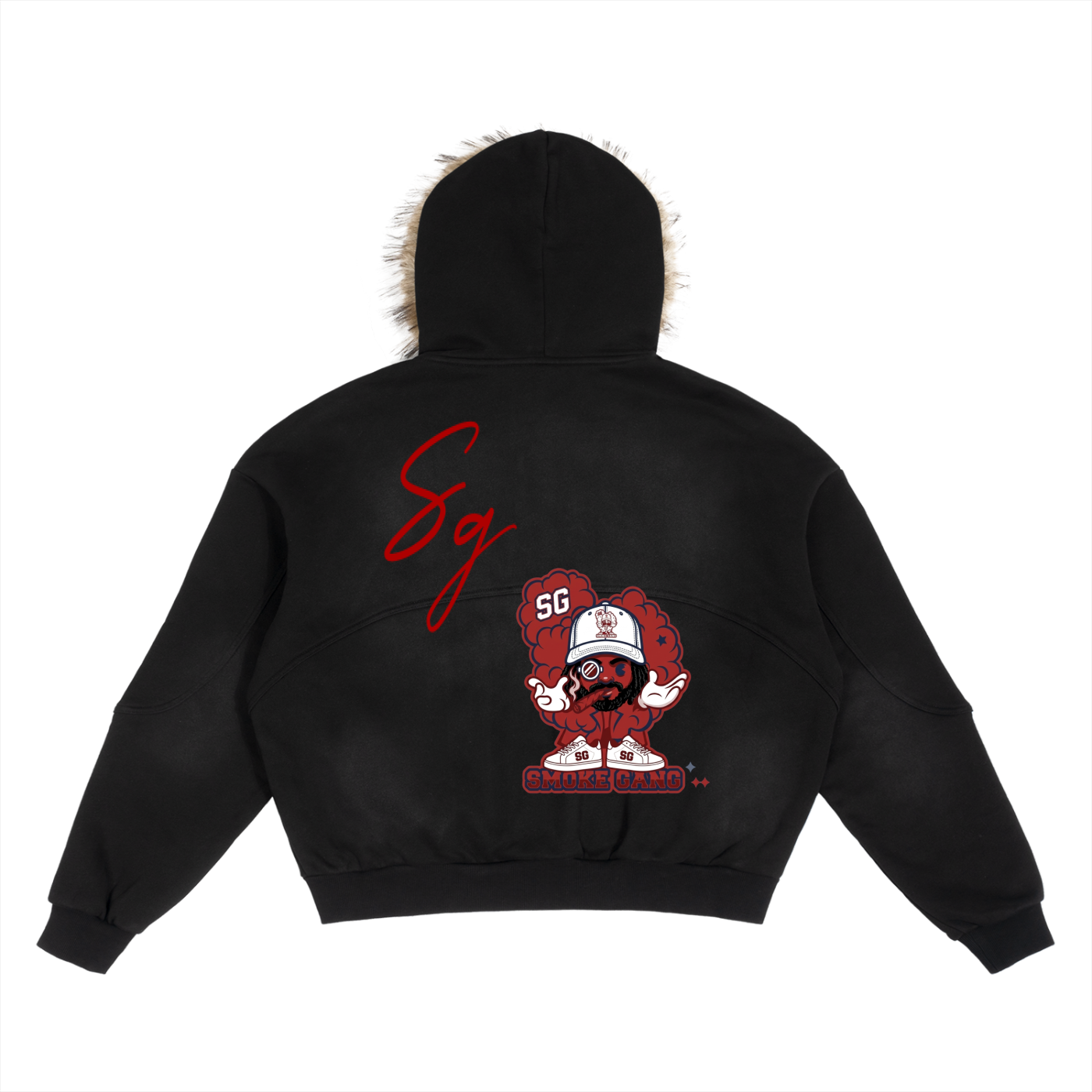 Sun Fade Boxy Detachable Fur Hoodie