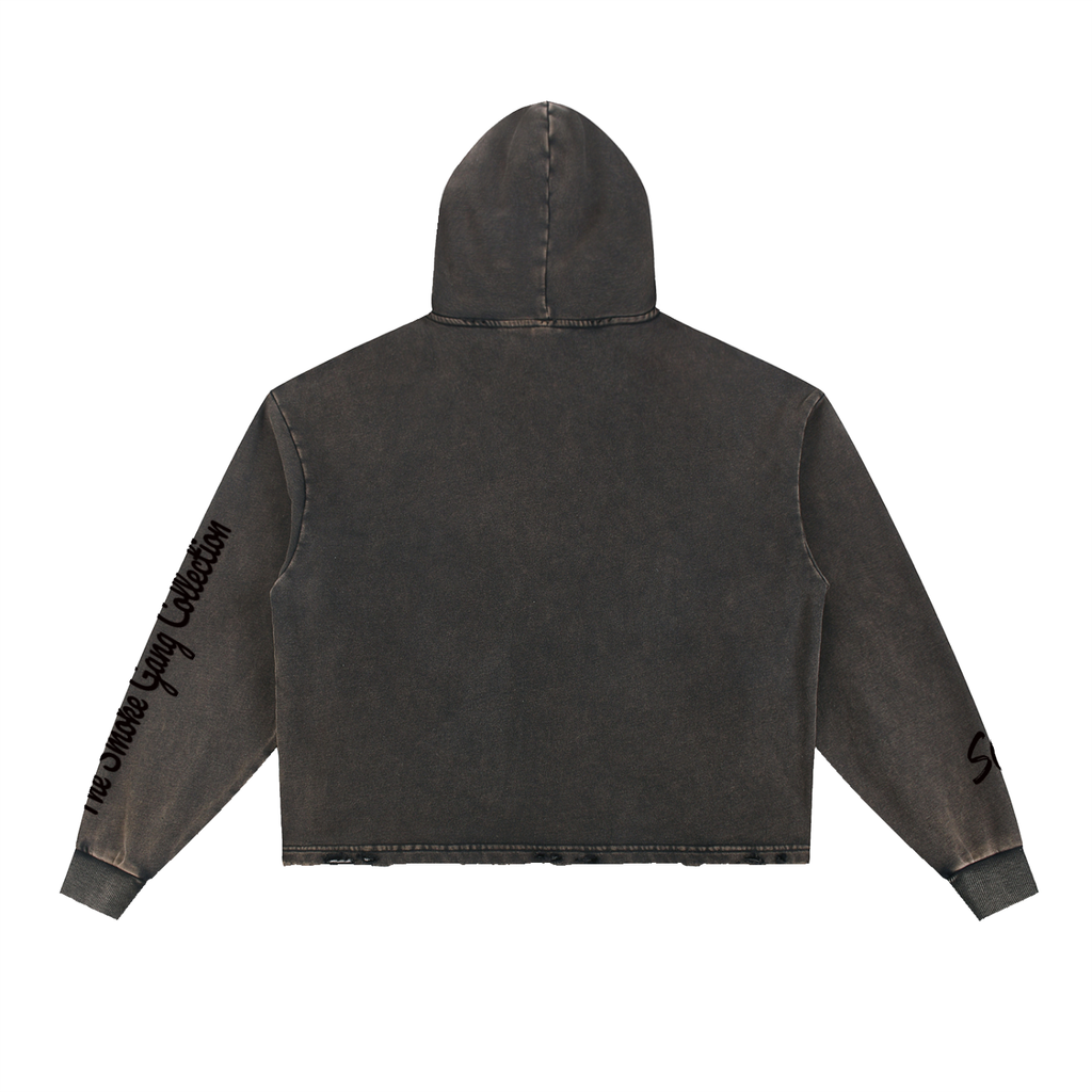 Vintage Washed Frayed-Hem Hoodie