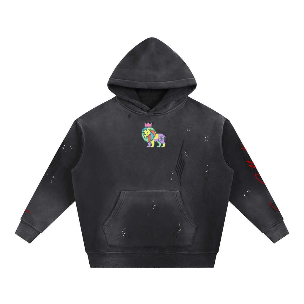 Vintage Washed Frayed Fleece Hoodie