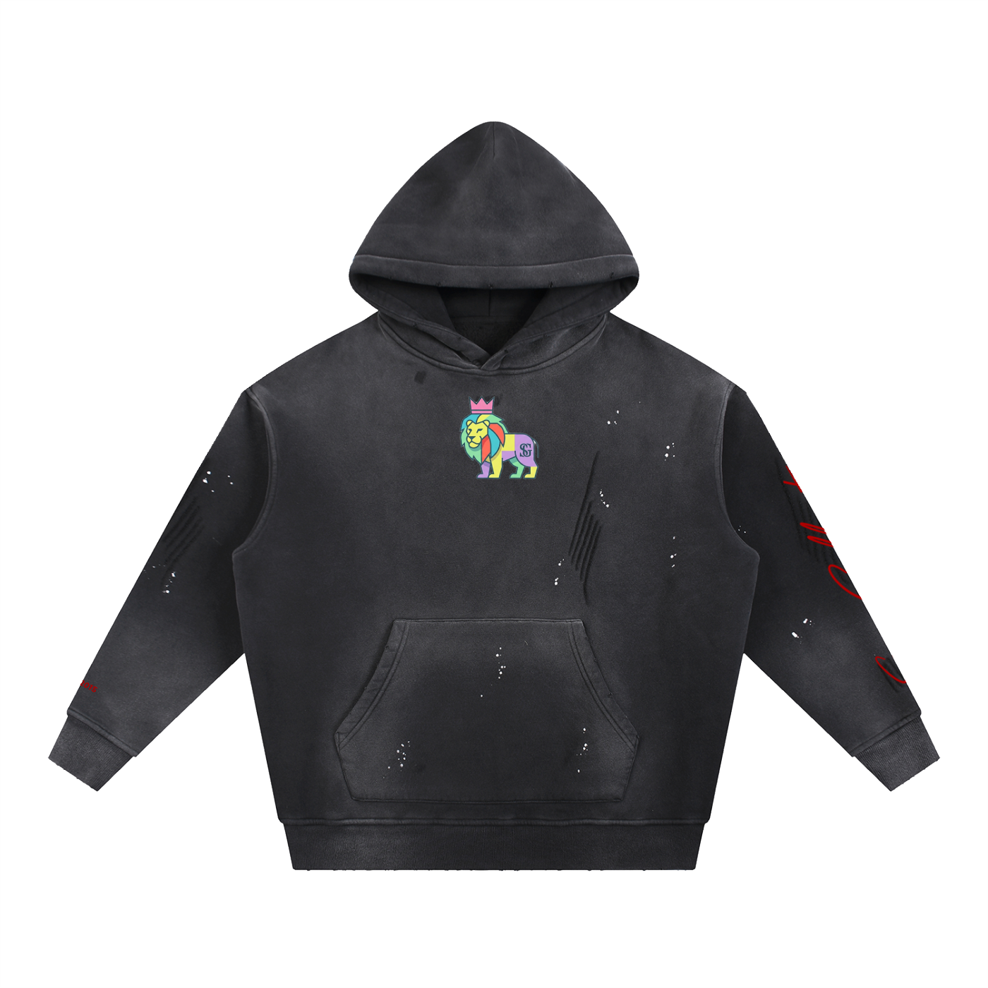 Vintage Washed Frayed Fleece Hoodie