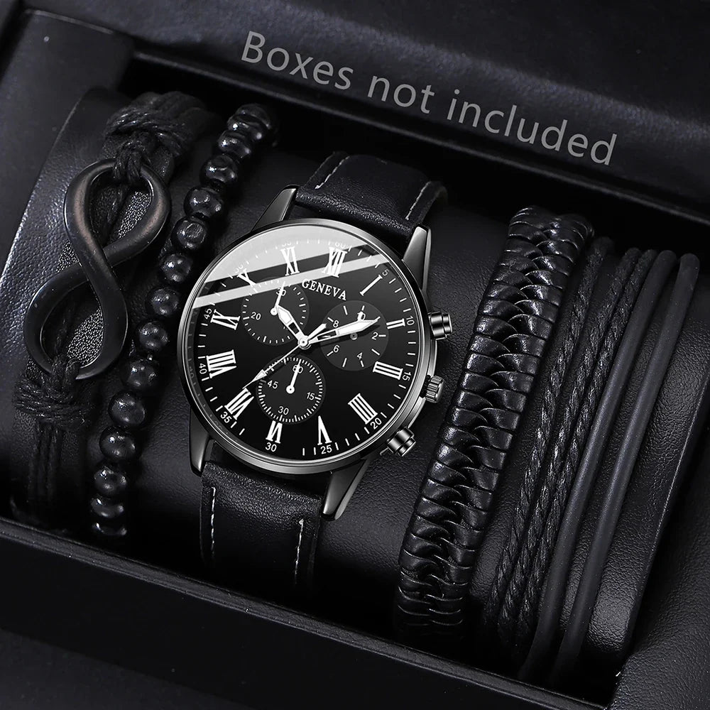 New Hip Hop Mens Fashion Watches Luxury Male Clock Wristwatch Sport MensWrist Watch Bracelet Set Relogio Masculino