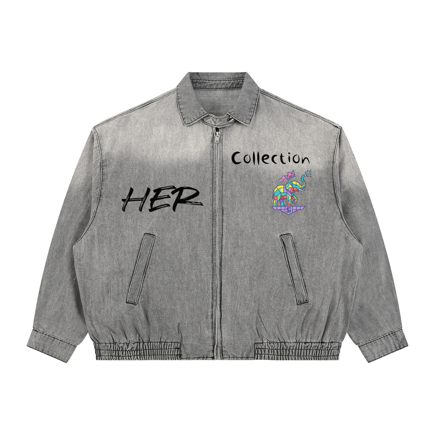 Unisex Vintage Wash Full-Zip Denim Jacket