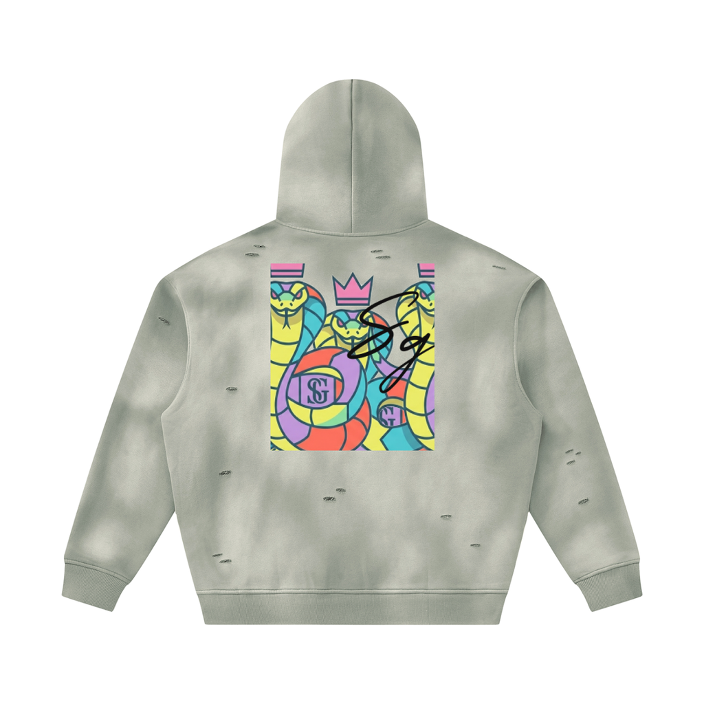 Unisex Sunfade Frayed Fleece Hoodie