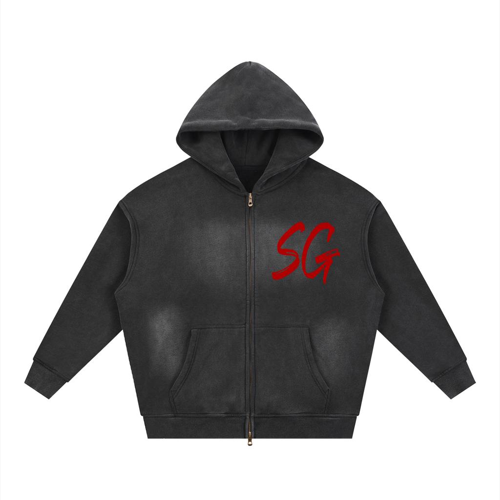 Sunfade Two-way Zipper Boxy Fleece Hoodie