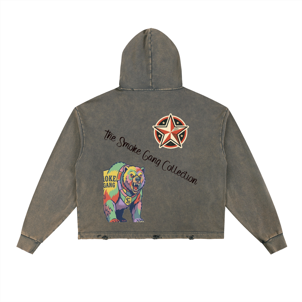 Vintage Washed Frayed-Hem Hoodie