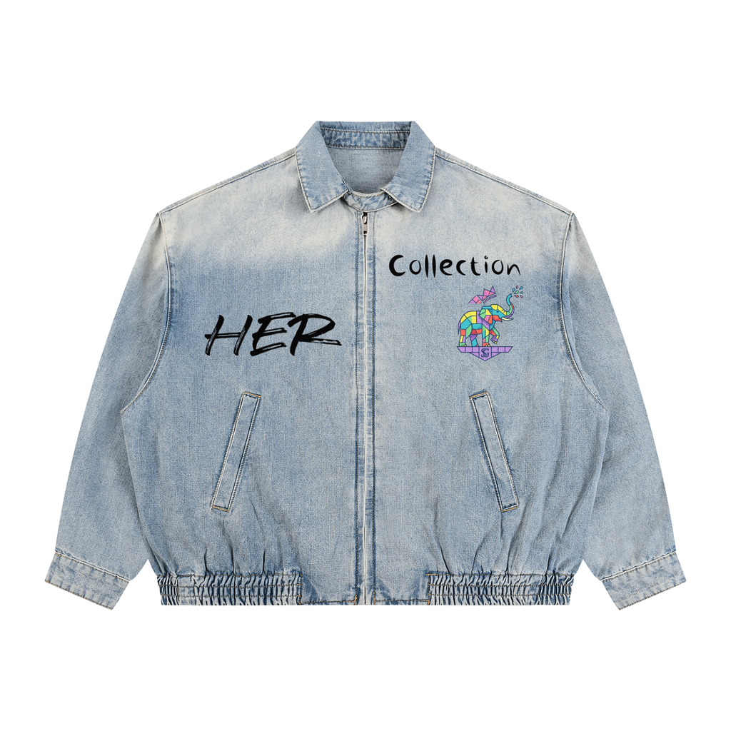 Unisex Vintage Wash Full-Zip Denim Jacket