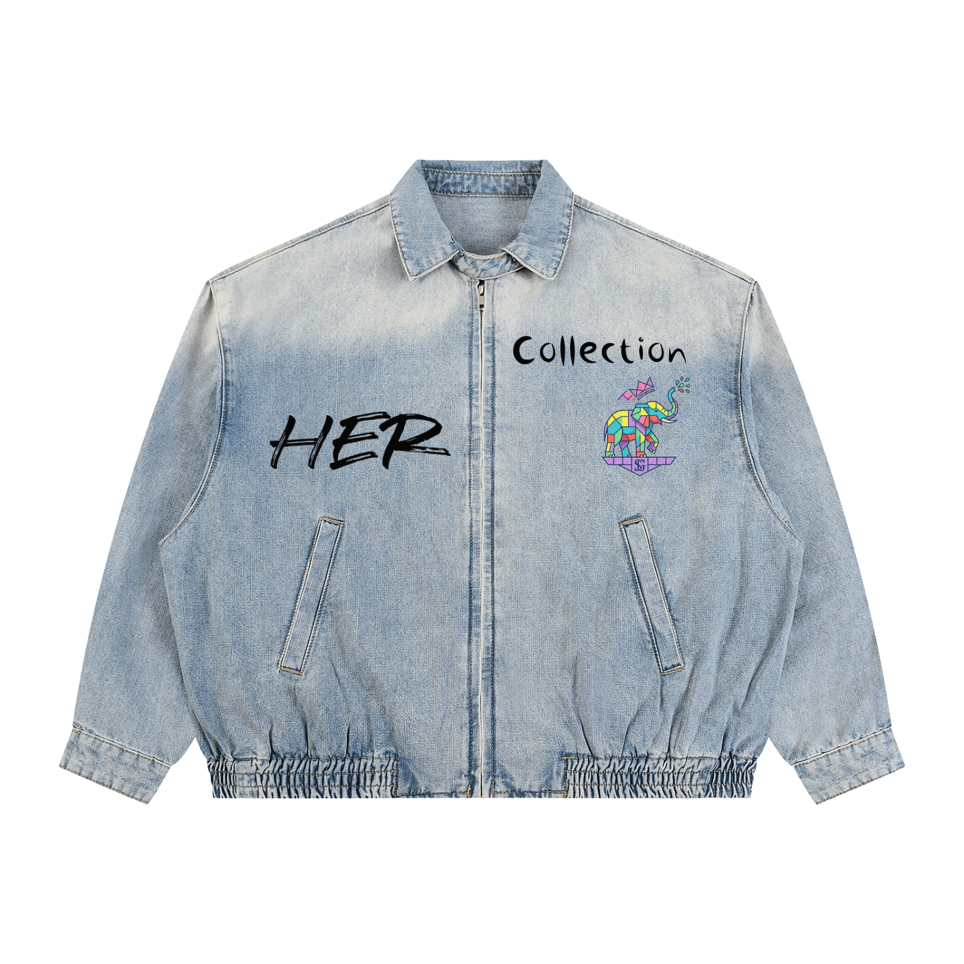 Unisex Vintage Wash Full-Zip Denim Jacket